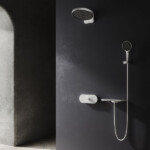 Round Shape designed 3 function solid brass thermostatic wall mounted concelad shower set with large size control board and angle adjustable top shower